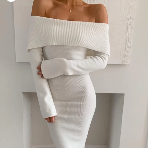 WHITE RIBBED KNIITED DRESS - Picture 4 of 5